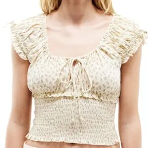 NWT BDG Urban Outfitters U-Neck Smocked Waist Floral Prairie Milkmaid Top, Sz M